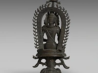 A himalayan pala style bronze figure of the crowned buddha shakyamuni, total h 44,5 cm - afbeelding 4 van  7