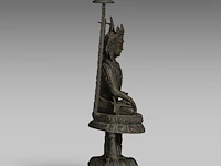 A himalayan pala style bronze figure of the crowned buddha shakyamuni, total h 44,5 cm - afbeelding 5 van  7