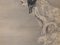 A japanese 'birds on a cliff' and a 'magpies in a lotus pond' painting, both framed 137,5 x 65,5 cm - afbeelding 5 van  12