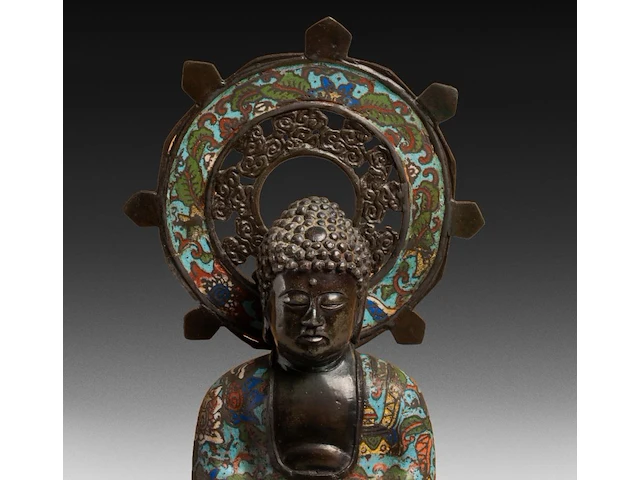 A japanese champlevé enameled bronze buddha, signed, 19th/20thc, h 56,5 cm - afbeelding 5 van  5