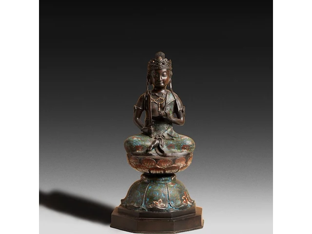 A japanese champlevé enameled bronze depicting buddha, signed, 19th/20thc, h 56 cm - afbeelding 1 van  6