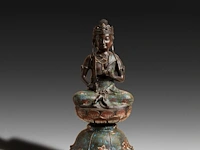 A japanese champlevé enameled bronze depicting buddha, signed, 19th/20thc, h 56 cm