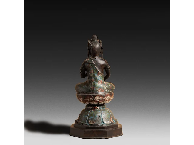 A japanese champlevé enameled bronze depicting buddha, signed, 19th/20thc, h 56 cm - afbeelding 2 van  6