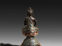 A japanese champlevé enameled bronze depicting buddha, signed, 19th/20thc, h 56 cm - afbeelding 2 van  6