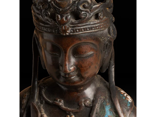 A japanese champlevé enameled bronze depicting buddha, signed, 19th/20thc, h 56 cm - afbeelding 5 van  6