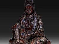 A japanese champlevé enamelled bronze of kannon, meiji period (1868-1912), h 52 cm
