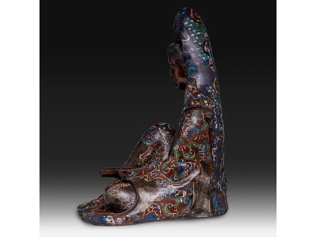 A japanese champlevé enamelled bronze of kannon, meiji period (1868-1912), h 52 cm - afbeelding 3 van  9