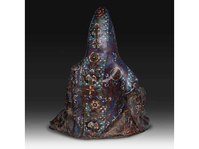 A japanese champlevé enamelled bronze of kannon, meiji period (1868-1912), h 52 cm - afbeelding 4 van  9
