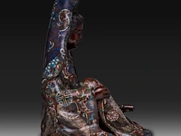 A japanese champlevé enamelled bronze of kannon, meiji period (1868-1912), h 52 cm - afbeelding 5 van  9
