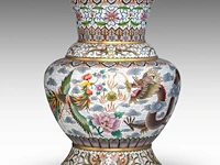 A japanese cloisonné enamelled 'phoenix and dragon' bronze large vase, meiji period, h 52 cm