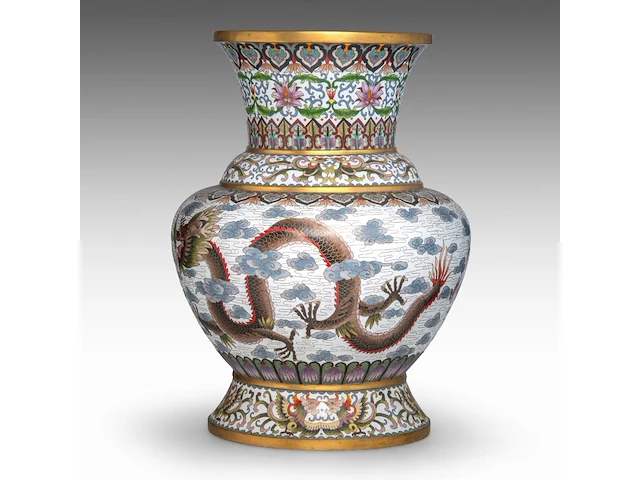 A japanese cloisonné enamelled 'phoenix and dragon' bronze large vase, meiji period, h 52 cm - afbeelding 3 van  7