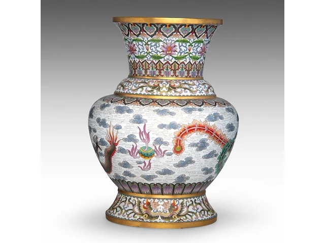 A japanese cloisonné enamelled 'phoenix and dragon' bronze large vase, meiji period, h 52 cm - afbeelding 4 van  7