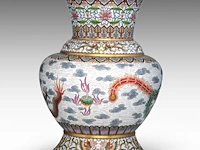 A japanese cloisonné enamelled 'phoenix and dragon' bronze large vase, meiji period, h 52 cm - afbeelding 4 van  7
