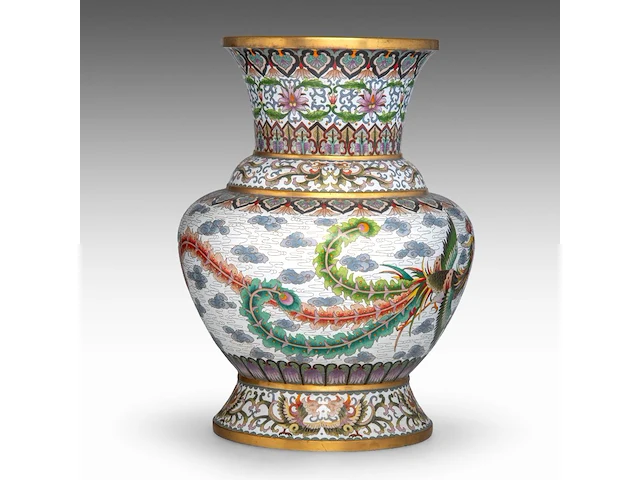 A japanese cloisonné enamelled 'phoenix and dragon' bronze large vase, meiji period, h 52 cm - afbeelding 5 van  7