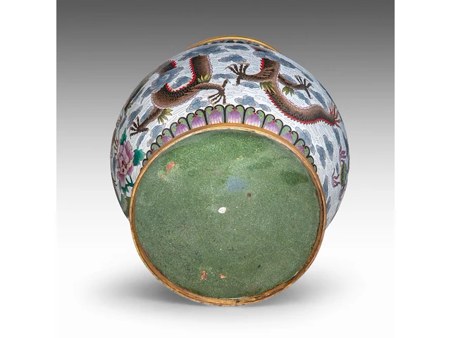 A japanese cloisonné enamelled 'phoenix and dragon' bronze large vase, meiji period, h 52 cm - afbeelding 7 van  7