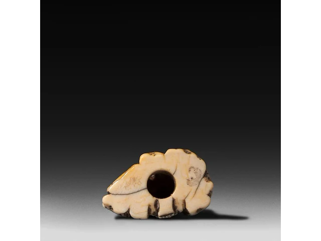 A japanese ivory netsuke of a rakan, edo period (probably 18thc), h 4,5 cm - 26g added; a japanese ivory netsuke of jurojin, meiji/taisho period (early 20thc), h 5,5 cm - 34g (+) - afbeelding 8 van  13