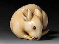 A japanese ivory netsuke of a rat, signed tomokazu (?), edo period (19thc), h 2 cm - w 5 cm - d 2,5 cm - 24g (+) - afbeelding 5 van  7