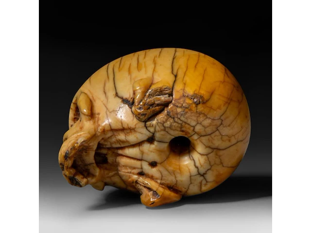 A japanese ivory netsuke of a skull, edo period (18th/19thc), h 3,7 cm - w 4,5 cm - d 3,4 cm - 51g (+) - afbeelding 7 van  7