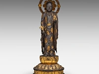 A japanese lacquered figure of jizo, bodhisattva of the earth store (ksitigarbha), late edo, total h 48,5 cm
