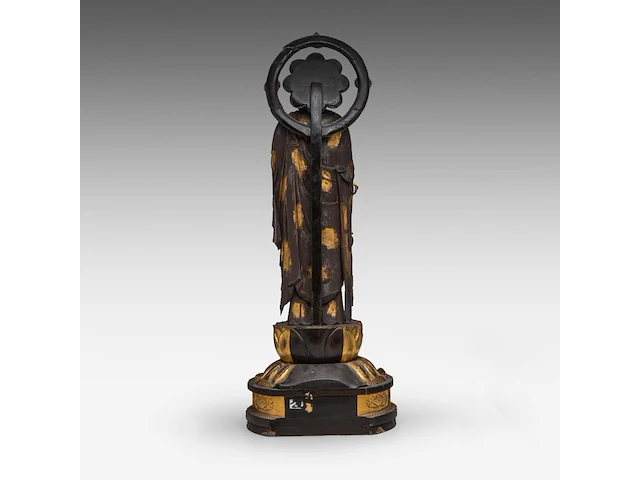 A japanese lacquered figure of jizo, bodhisattva of the earth store (ksitigarbha), late edo, total h 48,5 cm - afbeelding 4 van  8
