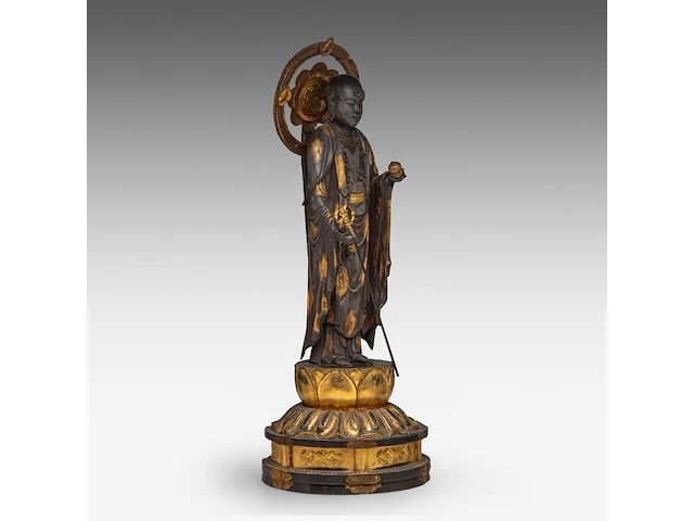 A japanese lacquered figure of jizo, bodhisattva of the earth store (ksitigarbha), late edo, total h 48,5 cm - afbeelding 6 van  8