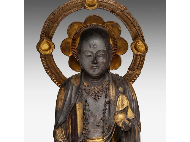 A japanese lacquered figure of jizo, bodhisattva of the earth store (ksitigarbha), late edo, total h 48,5 cm - afbeelding 7 van  8