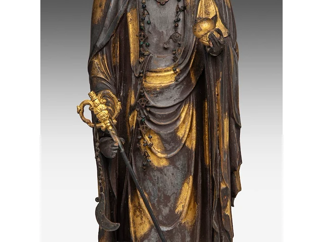A japanese lacquered figure of jizo, bodhisattva of the earth store (ksitigarbha), late edo, total h 48,5 cm - afbeelding 8 van  8