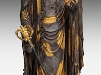 A japanese lacquered figure of jizo, bodhisattva of the earth store (ksitigarbha), late edo, total h 48,5 cm - afbeelding 8 van  8
