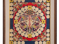 A japanese painting, colour on paper, 'reishi (lingzhi mushroom)', framed 66 x 74,5 cm - a japanese nishijin-ori brocade, framed 76 x 87 cm - afbeelding 3 van  9