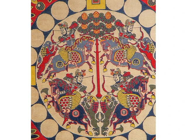 A japanese painting, colour on paper, 'reishi (lingzhi mushroom)', framed 66 x 74,5 cm - a japanese nishijin-ori brocade, framed 76 x 87 cm - afbeelding 5 van  9