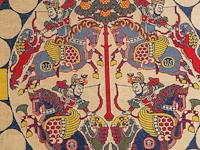 A japanese painting, colour on paper, 'reishi (lingzhi mushroom)', framed 66 x 74,5 cm - a japanese nishijin-ori brocade, framed 76 x 87 cm - afbeelding 5 van  9