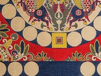 A japanese painting, colour on paper, 'reishi (lingzhi mushroom)', framed 66 x 74,5 cm - a japanese nishijin-ori brocade, framed 76 x 87 cm - afbeelding 6 van  9