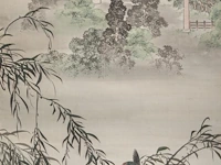 A japanese painting, 'kingfisher in a landscape', colour on paper, signed, meiji period, 56 x 146 cm