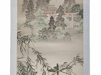 A japanese painting, 'kingfisher in a landscape', colour on paper, signed, meiji period, 56 x 146 cm - afbeelding 2 van  5