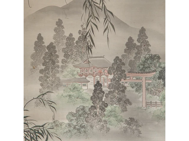 A japanese painting, 'kingfisher in a landscape', colour on paper, signed, meiji period, 56 x 146 cm - afbeelding 5 van  5