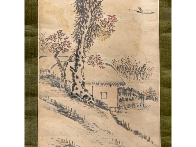 A japanese painting, 'mountainous landscape', with an illegible signature, edo period, 33,8 x 137 cm - afbeelding 4 van  5