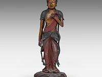 A japanese polychrome lacquered standing figure of sho kannon bosatsu, late meiji, total h 53 cm - fitted in a zushi portable shrine, h 57,5 - 22 x 21 cm - afbeelding 6 van  13