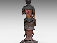 A japanese polychrome lacquered standing figure of sho kannon bosatsu, late meiji, total h 53 cm - fitted in a zushi portable shrine, h 57,5 - 22 x 21 cm - afbeelding 9 van  13