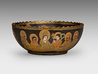 A japanese satsuma ware 'rakan / 500 arhats' bowl, late meiji, h 7,5 - ø 18 cm