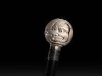 A japanese shunga walking stick, the handle in ivory with the goddess of fertility on one side and tengu on the other, meiji period (1868-1912); total h 79 cm - ivory ø 5 cm - total weight 232g (+)