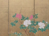 A japanese six-panel byobu folding screen, 'iris and peonies', colour on gold leaf, meiji period (19thc), 172,5 x 379,5 cm - afbeelding 6 van  7