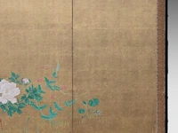 A japanese six-panel byobu folding screen, 'iris and peonies', colour on gold leaf, meiji period (19thc), 172,5 x 379,5 cm - afbeelding 7 van  7