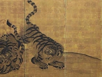 A japanese six-panel byobu folding screen, 'tigers in a bamboo grove', ink on gold leaf, artist's seals, meiji period (late 19thc), 174 x 372,5 cm - afbeelding 7 van  7