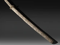 A japanese wakizashi in a bone saya, elaborately sculpted with a battle of samurai, meiji period (1868-1912), total l 78 cm - sword l from habaki - 56 cm