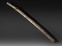 A japanese wakizashi in a bone saya, elaborately sculpted with a battle of samurai, meiji period (1868-1912), total l 78 cm - sword l from habaki - 56 cm - afbeelding 2 van  9