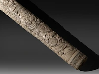 A japanese wakizashi in a bone saya, elaborately sculpted with a battle of samurai, meiji period (1868-1912), total l 78 cm - sword l from habaki - 56 cm - afbeelding 6 van  9