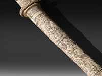 A japanese wakizashi in a bone saya, elaborately sculpted with a battle of samurai, meiji period (1868-1912), total l 78 cm - sword l from habaki - 56 cm - afbeelding 8 van  9