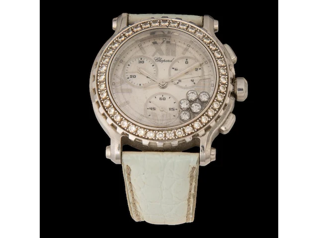 A ladies' chopard happy sport chronograph, ref. 8499, stainless steel with diamond bezel and five floating diamonds - afbeelding 1 van  14