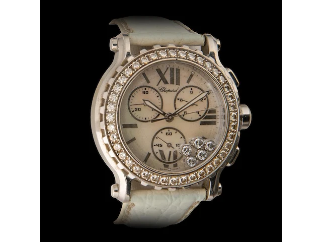 A ladies' chopard happy sport chronograph, ref. 8499, stainless steel with diamond bezel and five floating diamonds - afbeelding 7 van  14