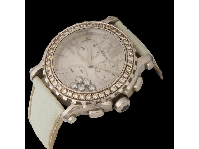 A ladies' chopard happy sport chronograph, ref. 8499, stainless steel with diamond bezel and five floating diamonds - afbeelding 8 van  14
